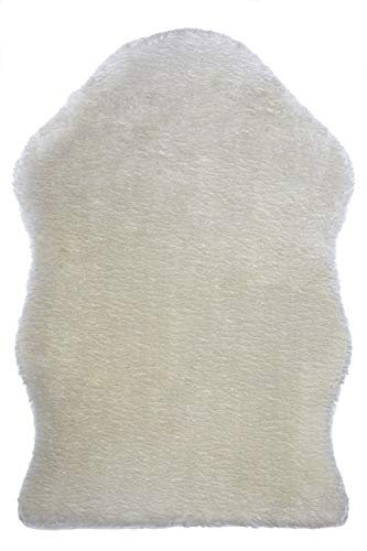 Wolke sieben Lammfell Kunstfell Teppich Fellvorleger Kurzfellteppich, Schaffell Bettvorleger Stuhlauflage, Mind. 80% recyceltes PET, Kunstleder Rückseite (Weiss, 55 x 80 cm)