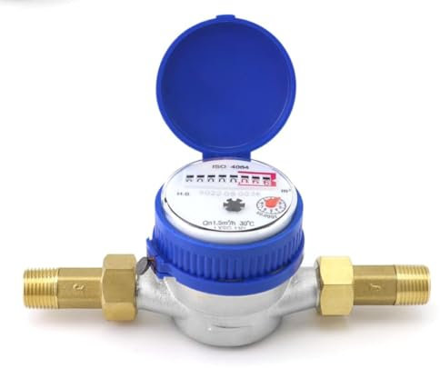 Candeon Water Meter Cold·15mm 1/2 inch Cold Water Meter with Fittings for Garden & Home Usage