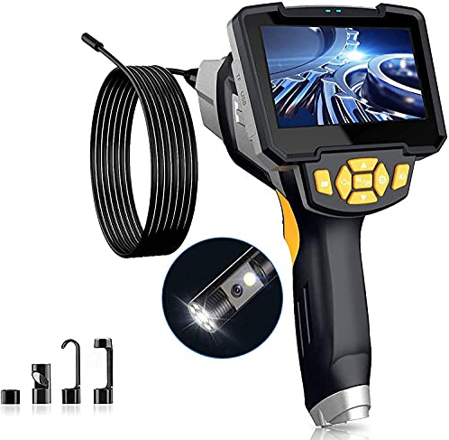 1080P Endoskopkamera Full HD, 8mm Dual Lens Industrielles Inspektionskamera mit 4,3 Zoll IPS Bildschirm,IP67 wasserdichte Rohrkamera mit 6 Einstellbaren LED-Licht,5m Halbsteife Kabel