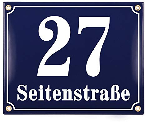Sosenco Plaque Numéro de Maison et de Rue | Emaillée Personnalisée | 20x25 cm | Panneau de Porte (Bleu)