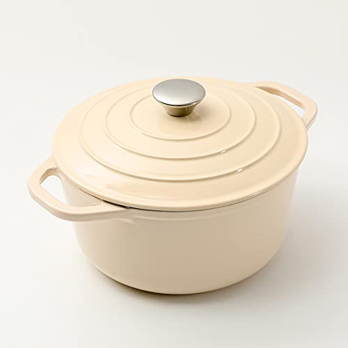 HAWOK Enameled Cast Iron Dutch Oven with Lid, 4 Quart, Deep Round Dutch Oven with Dual Handles, Oyster White