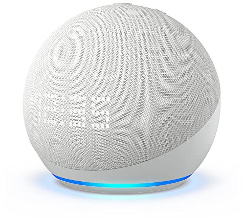 Echo Dot with clock (5th generation, 2022 release) | Bigger vibrant sound Wi-Fi and Bluetooth smart speaker and Alexa | Glacier White