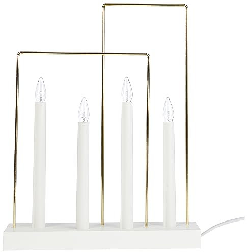 EGLO Lichterbogen Weihnachten mit 4 Glühbirnen, Fensterleuchter in Weiß mit Metall-Elementen in Messing, Schwibbogen mit Kabel, E10, warmweiß