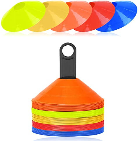 LZQ Lot de 50 cônes de marquage pour la coordination, l'entraînement au football, le hockey, le handball ou l'aide à l'entraînement, 5 couleurs au total