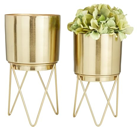 Deco 79 CosmoLiving by Cosmopolitan Decorative Indoor Outdoor Planter, Flower Pot for Living Room, Kitchen, Office, Patio Entryway, Metal, Gold