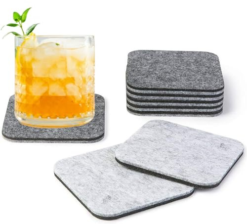 A&A Wonders Premium Felt Coasters for Drink, Two-Tone Reversible, Absorbent Felt Protects Furniture, Table, Anti Slip, Suitable for Drinks & All Table Types (Light Gray/Dark Gray, Square 6 Pack)