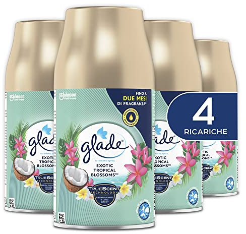 Glade Automatic Spray Ricarica, Profumatore per Ambienti, Fragranza Exotic Tropical Blossom, Formato Scorta da 4 Ricariche da 269 ml