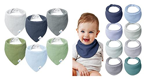 Lulu moon Lätzchen Baby Dreieckstuch Baby Musselin Halstuch Baby für Junge und Mädchen (6 Stück, Fluss) & Lätzchen Baby Absorbierende Dreieckstuch, Musselin Halstuch Baby mit Verstellbares Druckknopf