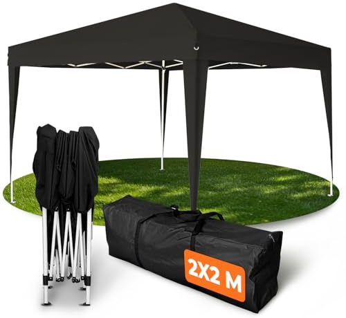 Kronenburg Tonnelle Pliante 2x2m Étanche UV 50+ – Pavillon de Jardin Robuste en Acier pour Extérieur, Fêtes, Marchés, Camping – Noir