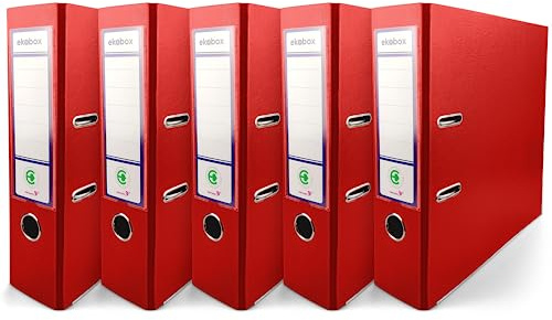 Netuno 5x Büroordner A4 breit Rot 8cm Kunststoff 2-Ring-Mechanik | Ordner Aktenordner für A4-Dokumente Büro Studium Homeoffice Ordnungssystem Aktenaufbewahrung Dokumentenablage Registratur