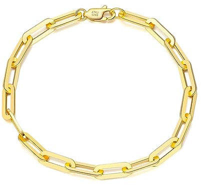 Mesnt Damen Armband 925 Gold, 4,5 mm Büroklammer-Kettenarmband 21,5 cm für Frauen