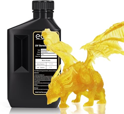 Eono 3D Drucker Resin, 405nm Schnelle UV-Aushärtung 1kg Standard Resin, 3D Drucker Photopolymer Harz für LCD Drucker, Transluzentes Gelb 1000g