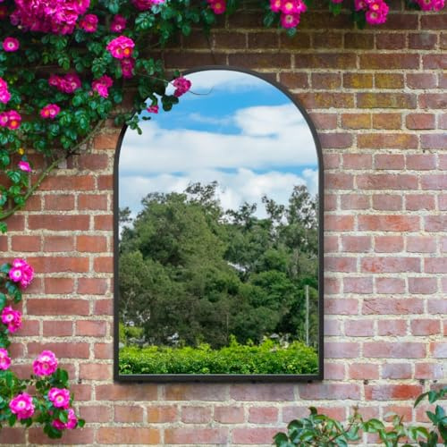 The Arcus - Black Metal Framed Arched Garden Wall Mirror 47 X 31 (120CM X 80CM). Suitable for Outside and Inside