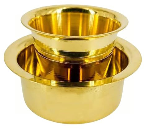 Grainex Traditional Brass Davara Tumbler Set for South Indian Filter Coffee/Tea - Golden Color Cup with Dabara for Serving