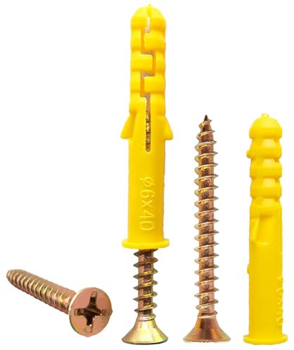 260 tasselli da parete per mattoni, 130 viti autofilettanti M4 x 40, 130 bulloni di ancoraggio per tubi di espansione M6 x 40, tasselli grezzi per muro di mattoni, viti per legno resistenti e kit di