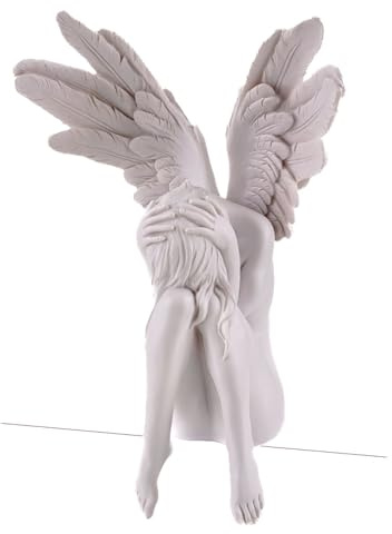 Kremers Schatzkiste - Dekofigur Großer Engel der Traurigkeit Kantenhocker 30 cm Weiß Angel Engelsfigur zum hinstellen für den Innenbereich Polyresin Angel of Sadness