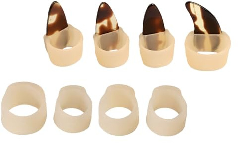 Guzheng Nagelschutzringe 1 Satz Silikon, Beige, Rechts | Verstellbar, Leicht zu Zerlegen, nicht Klebende Nägel, Lernzubehör für Einsteiger
