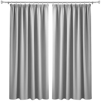 Imperial Rooms Blackout Pencil Pleat Curtains for Bedroom 66 x 54 Drop Inch Light Grey Curtains Thermal Insulated Window Treatments, 2 Panels with Tiebacks