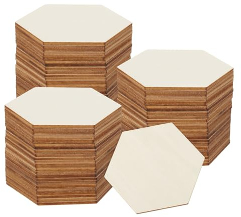 sourcing map 50pcs Unfinished Wooden Hexagon 3 x 0.1 Blank Wood Slices Cutouts Tiles for DIY Crafts Painting Coasters Home Decoration