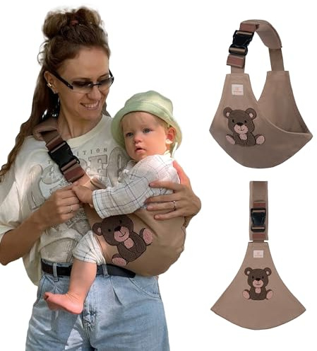 Tragetuch Baby, Kleinkind Trage, Babytrage tuch, Baby-Hüfttrage, 9 Monate bis 48 Monate, Baumwolle, Weiche Babytrage, Umarhea Tragetuch Gesticktes Beiges Teddybärmuster
