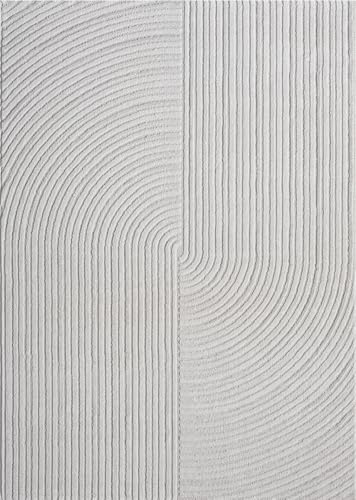 VIMODA Moderner Kurzflor-Teppich Boho Wohnzimmer Schlafzimmer dünn mit 3D Hoch-Tief Effekt Pflegeleicht,Maße:160x230 cm;Farbe:L.Grey