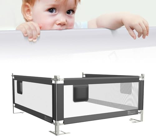TWOLIIN Bettgitter Kinderbettgitter 150cm, Rausfallschutz Bett Baby Klappbar Bettschutzgitter für Kinder, 76 bis 96cm Höhenverstellbar, Dunkelgrau, 1 Seite