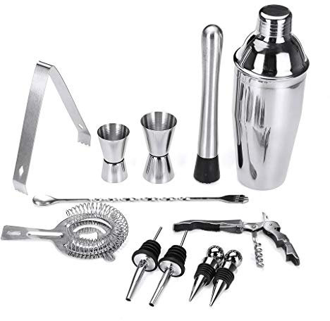 ZGYOZMNG 12 Pezzi in Acciaio Inox Cocktail Shaker Ghiaccio Pinza Mixer Drink Barman Kit Bar Set Professionale Strumento Barman