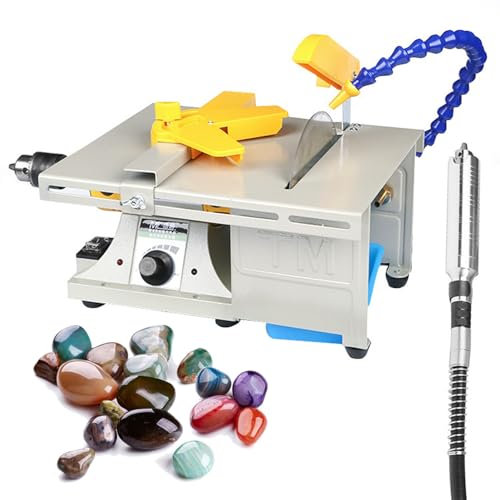 Máquina pulidora de rocas, mini sierra de mesa lapidaria para joyería con torno de banco de velocidad ajustable, pulidora para esmerilar, cortar y taladrar; incluye eje flexible, mango y tubo de agu