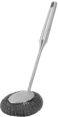 Estropajo de acero inoxidable con mango largo, estropajo de lana de acero, limpieza profunda, cepillo de acero inoxidable para ollas, sartenes, barbacoas (plata)