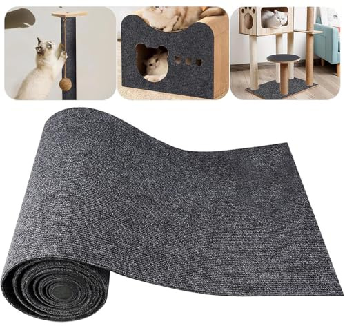 200cmx40cm Kratzmatte Katze, Kratzschutz Sofa Katze, Kratzmatte Selbstklebend, Kratzbrett Katzen, Zuschneidbarer Selbstklebender Teppich, Kratzschutz Wand für Türen Anti Kratz Folie (Dunkelgrau)