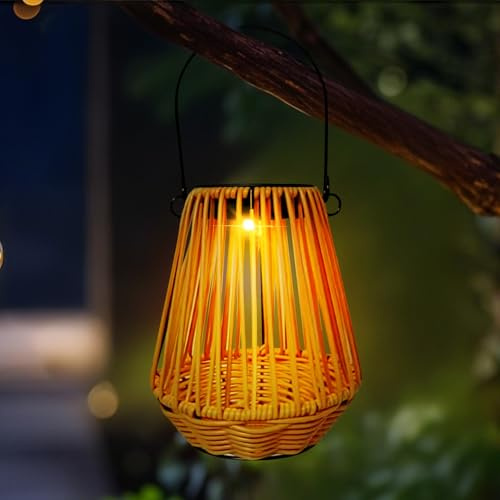 Solarlampen, Wasserdichte IP65 Solarlaterne für Außen, Rattan Solar Laterne im Böhmischen Stil, Solarleuchten balkon deko Hängend/ Stehend, für Terrasse, Garten, Innenhof, Balkon (LED Licht)