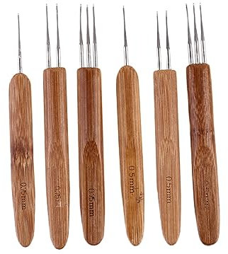 SEWACC 6pcs Bamboo Crochet Hook Dreadlocks Carbonized Bamboo Knitting Needles Crochet Knitting Tools for Dreadlocks Styling and Creative Yarn Projects