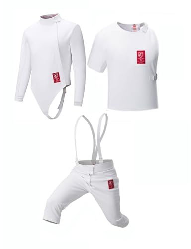 SATRJT Tuta da Scherma 3 Pezzi Allenamento per Tessuto Resistente alle Coltellate 350N Adulti Bambini(White(Right),44#)