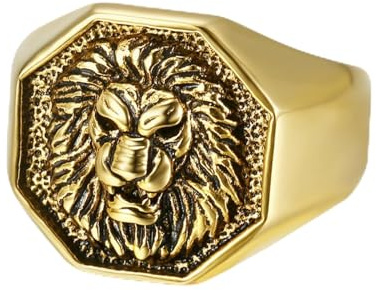 Sumpgle Vintage Gold Sonne Gott Löwe Kopf Ringe Retro Edelstahl Modeschmuck Herren Einzigartiges Geschenk