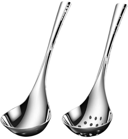 Louches à soupe Louche à soupe de cuisine en acier inoxydable – Louche confortable en acier avec long manche et grande capacité de bol, parfaite for remuer, servir des soupes et plus encore. Cuillère
