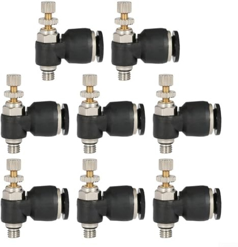 Luftstrom-Kontroll-Anschlüsse, 8 Stück, Push-to-Connect-Pneumatik-Kugelhahn, schwarz, SL6-M5 Gegensicherer Luftstrom-Kontrollanschluss