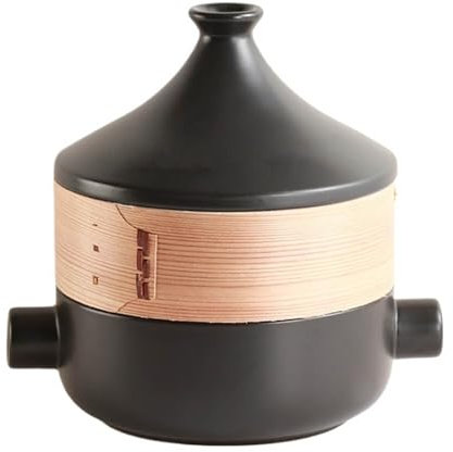 Vnook Tajine, Keramik Kochtopf mit Deckel, Küche Keramik Tagine, mit Dampfkorb Auflauftopf, 2.5L Japanischer Auflauf, Simmertopf, Zum Dämpfen und Dünsten von Speisen(Black)