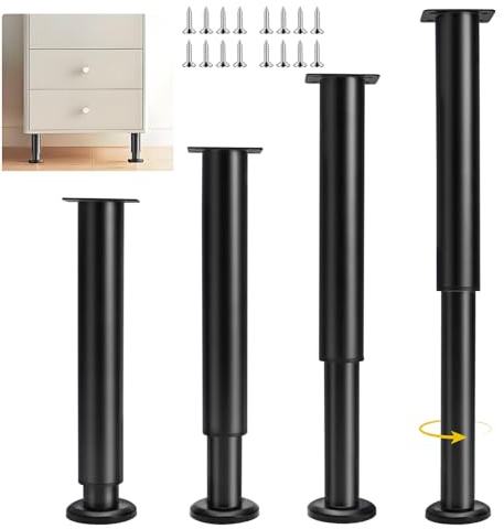 Möbelfüße Verstellbar 4 Stück, Höhenverstellbare Tischbeine Metall 25-43cm | Stabile Möbelfuss mit Rutschfeste Unterseite | DIY Schwarze Möbelbeine für Schrank, Bett, Couch, Nachttisch, Stuhl