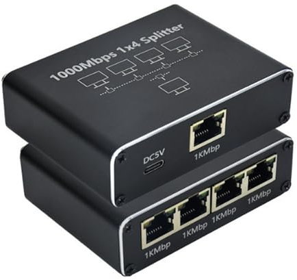 Cpolebev Switch Gigabit Ethernet A 5 Porte con di Alimentazione USB, Splitter Ethernet 1000Mbps da 1 A 4 Uscite, per Cat 5/5E/6/7/8 Durevole Facile da Installare Facile da Usare