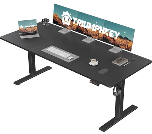 TRIUMPHKEY scrivania regolabile in altezza, piccola scrivania da computer salvaspazio, ideale per ufficio studio e gaming in camera da letto (Nero, 150x60)