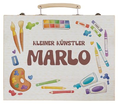 Striefchen® Malset für Kinder mit 66 Teilen – personalisiert mit Name oder Text – Designs für Jungen & Mädchen – Malkoffer mit Tragegriff – Geschenk zur Einschulung oder Geburtstag (Künstler)