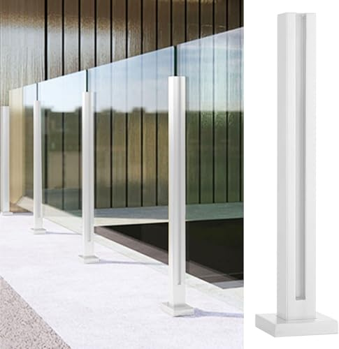 Pali per ringhiera in vetro, balaustra in metallo con colonne a morsetto bianche, design a fessura per perno e base, pilastri di supporto per interni ed esterni per scale e ponti moderni
