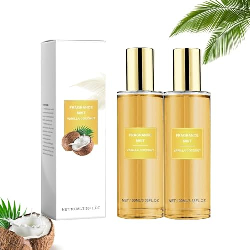 Coconut Vanilla Body Spray for Women, Body Spray Womens, Vanilla Perfume, Hair Perfume for Women, Hydrating & Refreshing, Long-Lasting Light Fragrance Mist for Hair and Skin Care (2PC)