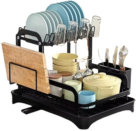 Scaricatore di Piatti | Scolaoggetti per Piano Lavoro Cucina - Griglia Scolastoviglie Compatta con Vassoio per Tazze Posate Piatti Ciotole Organizzazione Cucina Casa Ristorante