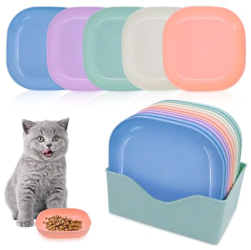 Comederos Antideslizantes para Gatos y Perros Pequeños Cuencos Apilables con Base de Almacenamiento de Plástico para Comida y Agua Set de 10 200 ml Colores Surtidos