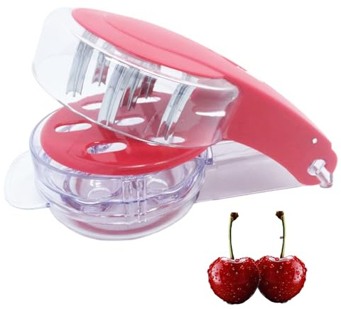 GIONAR Cherry Pitter Tool, Multi Cherry Stoner Remover with Stainless Steel Rod & Container, Cherry Seed Remover, Easy Squeeze Grip for Cherries, Olives, Dates