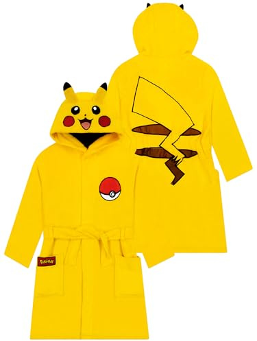 Pokémon Pikachu Peignoir Garçon, Pikachu Robe de Chambre Enfant avec Oreilles 3D, Peignoir Polaire Enfant 7-8 Ans