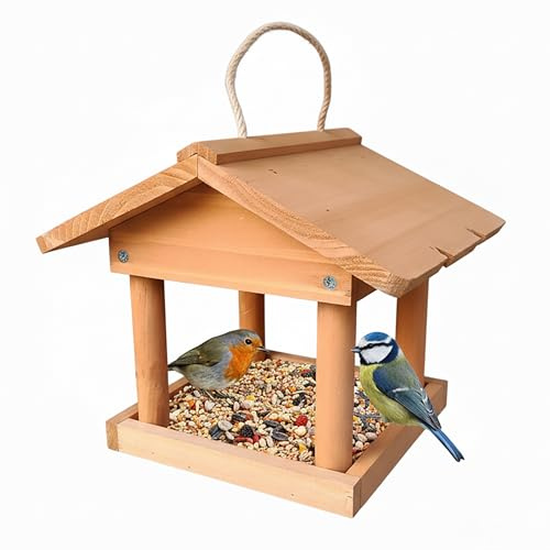 Relaxdays Vogelfutterhaus, Holz, Vogelhaus zum Aufhängen, HxBxT: 22 x 26 x 22 cm, Garten & Balkon, Futterhaus, orange