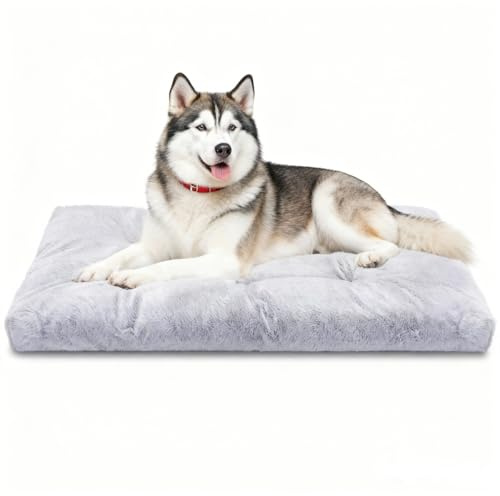 Nobleza - Hundematte Waschbar, Hunde Reisebett mit 6-Punkt-Steppung & Rutschfester Unterseite, Superweich & Transportabel für Käfig, Auto oder Zuhause - XL, 122 * 74 * 10cm, Grau