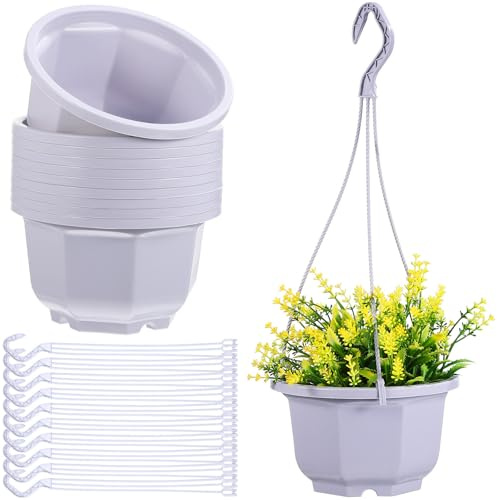 VICASKY Hanging and Dependable Hooks White 10pcs with Drainage Holes Lightweight Indoor Hanging Baskets for Optimal Plant Growth for Balconies and Living Rooms